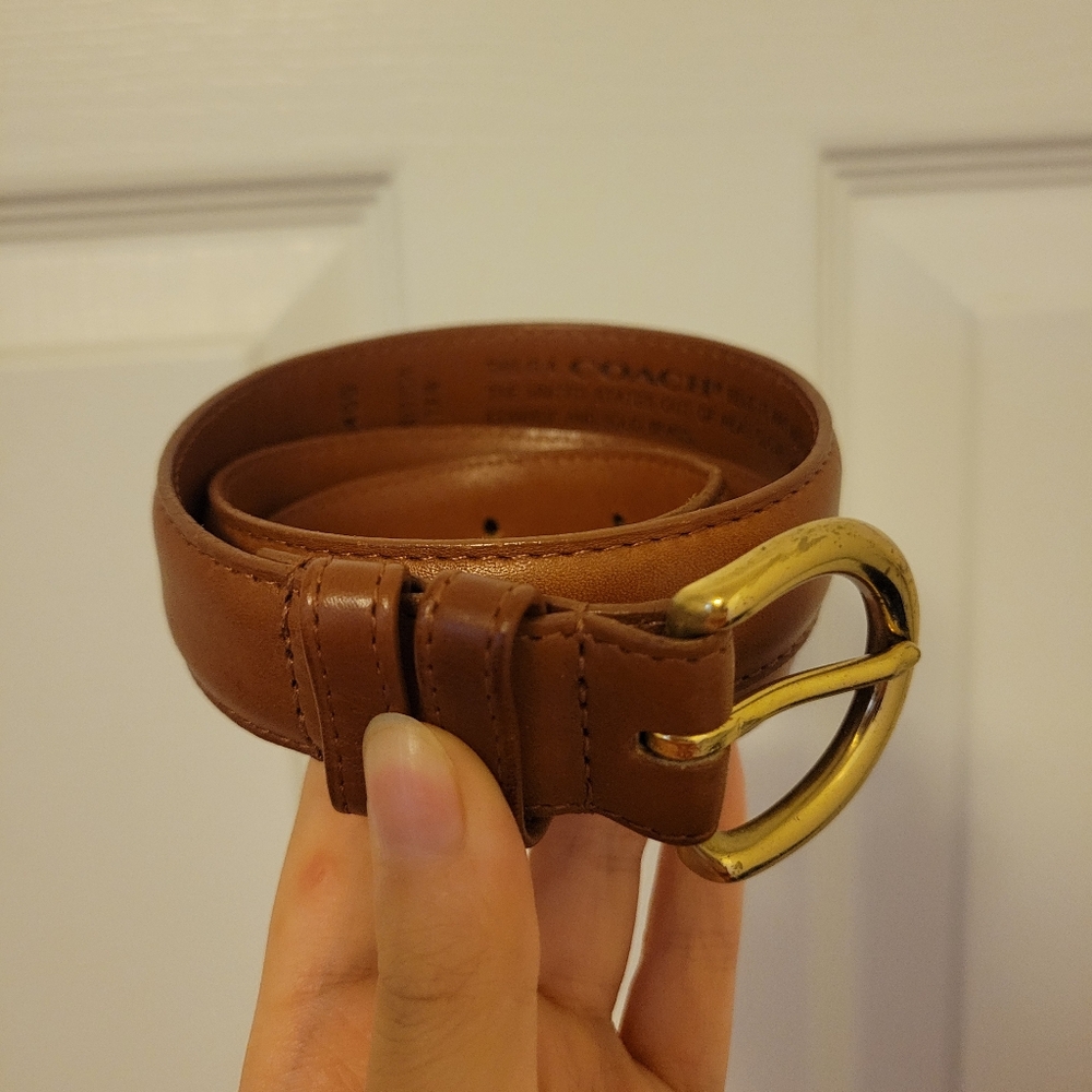 Coach Brown Leather Belt with Gold Buckle